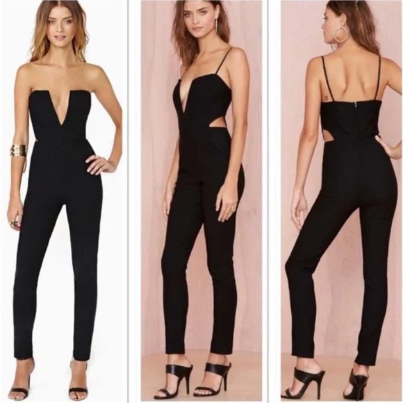 Nasty Gal Cutout Black Bustier Jumpsuit Size M - Picture 1 of 15